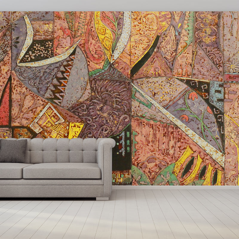 Illustration Geometric Wall Murals Bohemian Style Ethnic Abstract Wall Decor in Brown