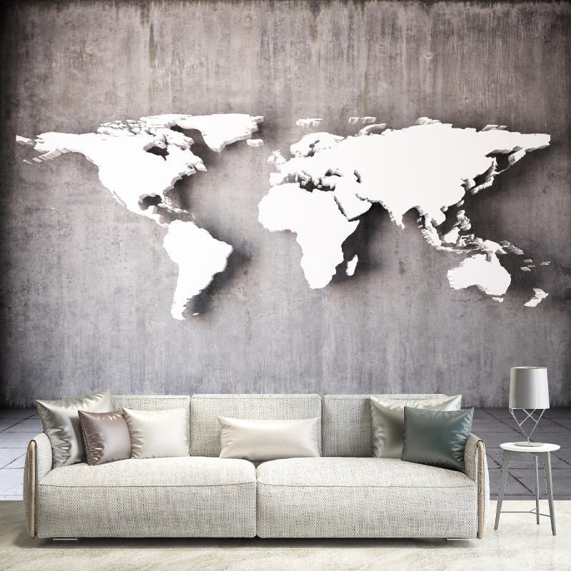Floor Tile and Continent Print Murals Grey Contemporary Wall Art for Living Room