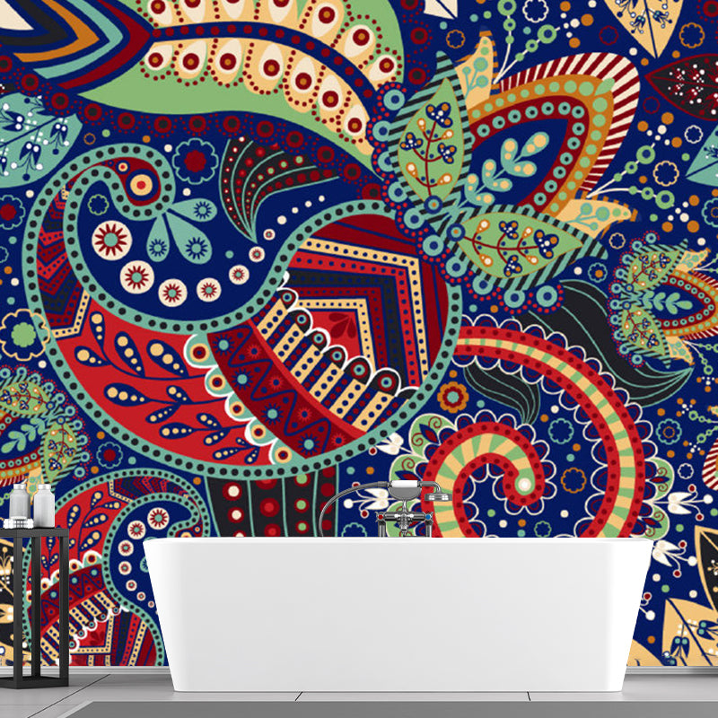 Boho Leaf Patterned Mural Decal Blue-Green Moisture Resistant Wall Decor for Bedroom