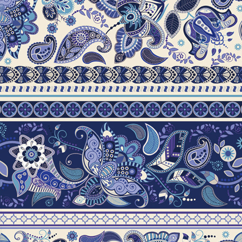 Bohemia Floral Wallpaper Murals for Living Room Custom Size Wall Art in Blue-Purple