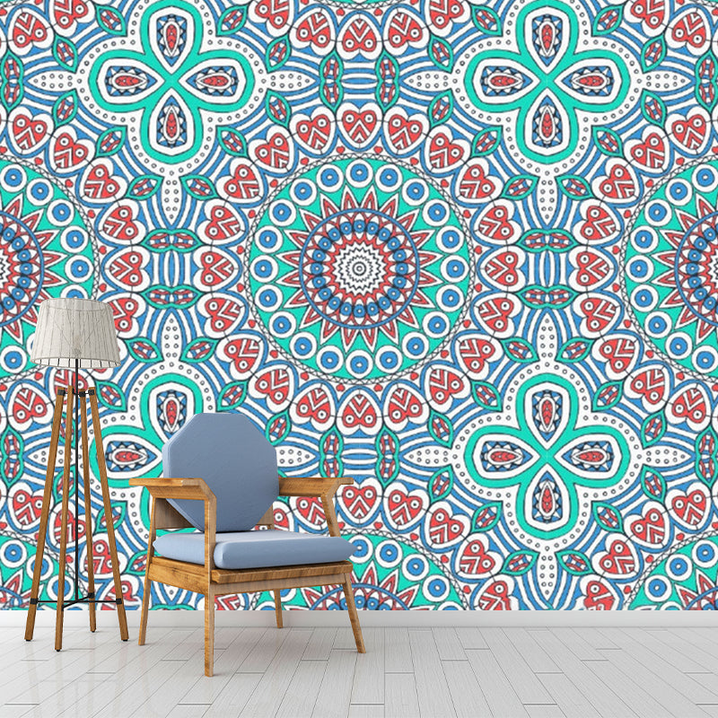 Bohemia Seamless Pattern Murals Red-Blue-Green Flower Wall Decor for Living Room