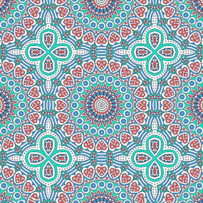 Bohemia Seamless Pattern Murals Red-Blue-Green Flower Wall Decor for Living Room