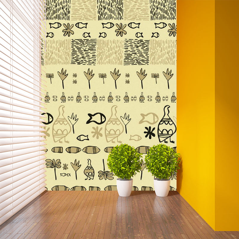 Boho Tribal Animals Murals Wallpaper Yellow Living Room Wall Art, Made to Measure