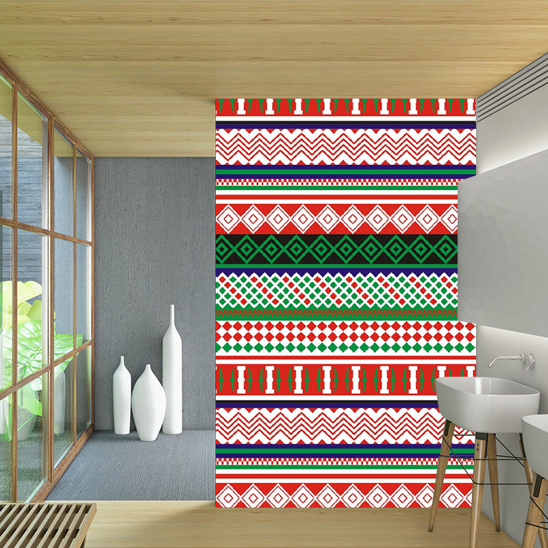 Red-Green Geometric Pattern Mural Moisture Resistant Bohemian Living Room Wall Art