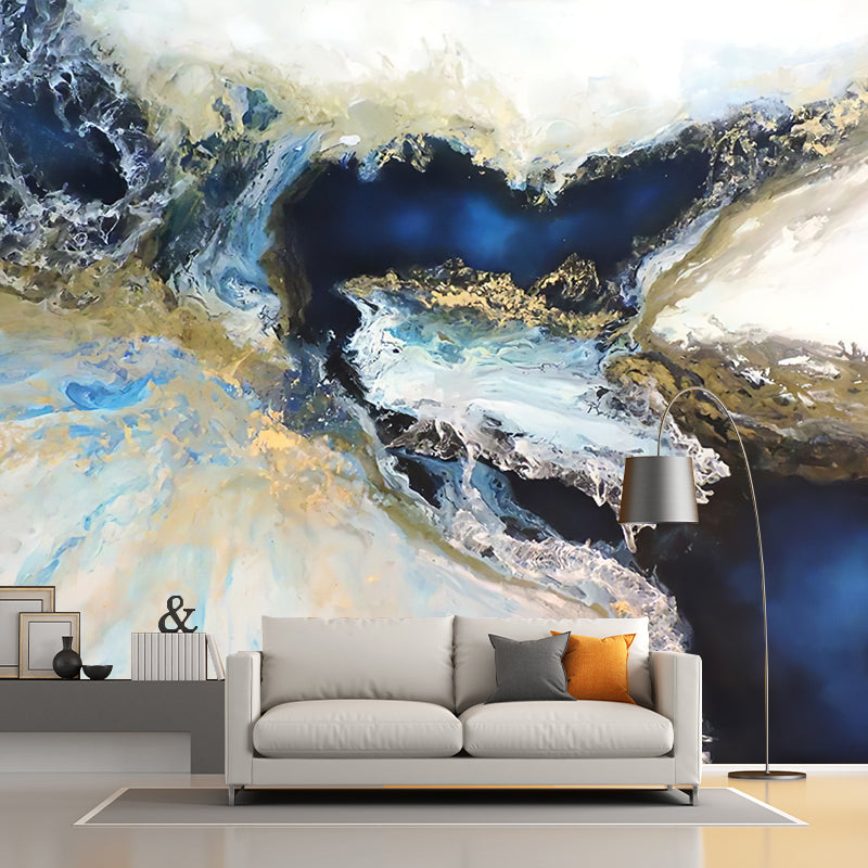 Blue-White Modern Art Murals Large Waterfall Oil Painting Wall Decor for Bedroom