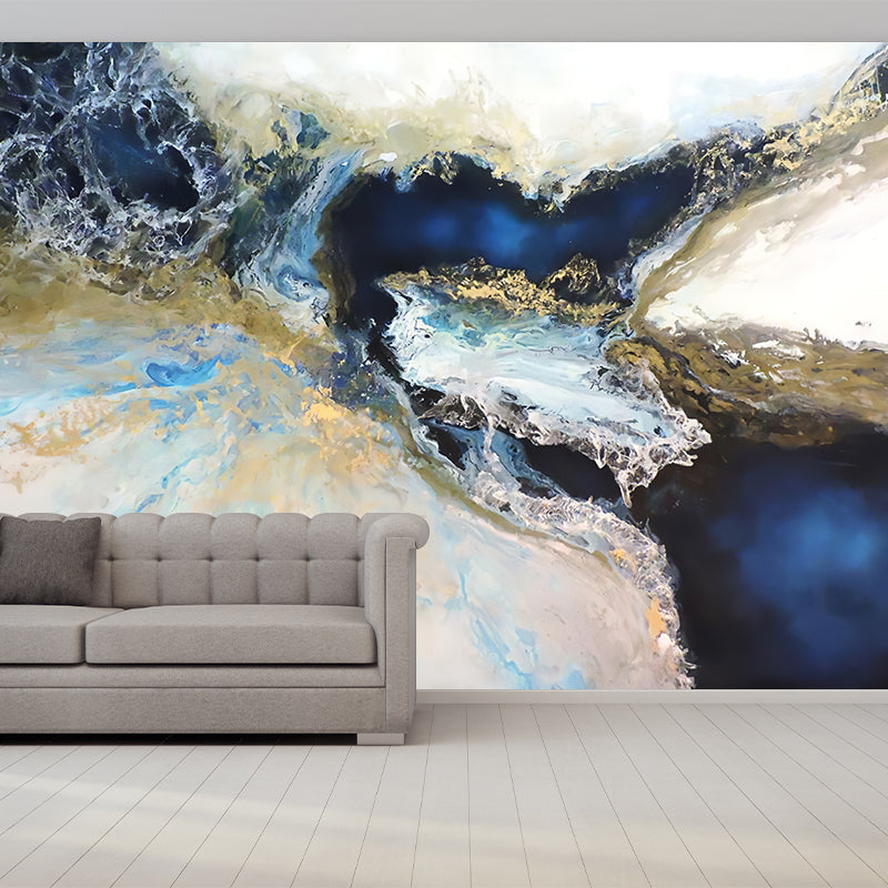 Blue-White Modern Art Murals Large Waterfall Oil Painting Wall Decor for Bedroom