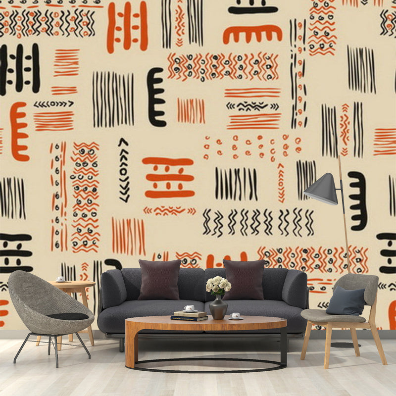 Orange-Yellow Bohemia Mural Wallpaper Full-Size Tribal Symbol Wall Covering for Home