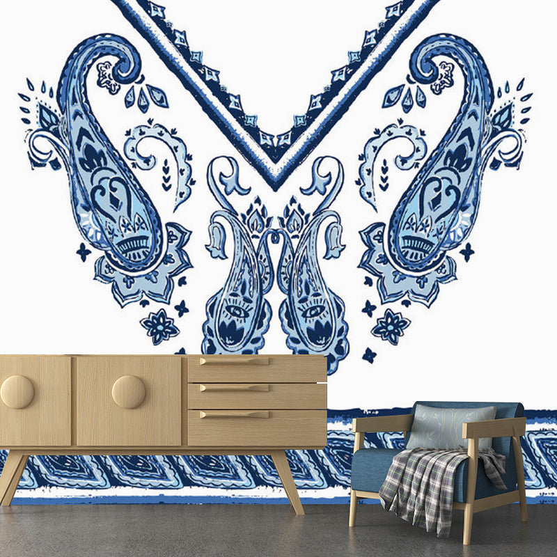 Blue Teardrop Wall Paper Murals Geometric Bohemian Washable Wall Covering for Home