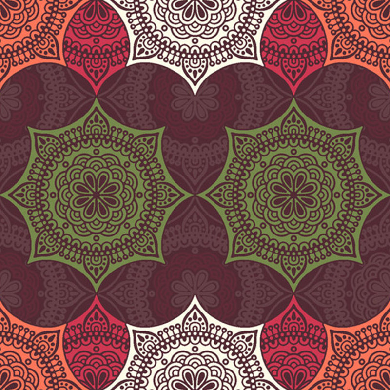 Boho-Chic Floral Pattern Murals Orange and Green Living Room Wall Decor, Made to Measure