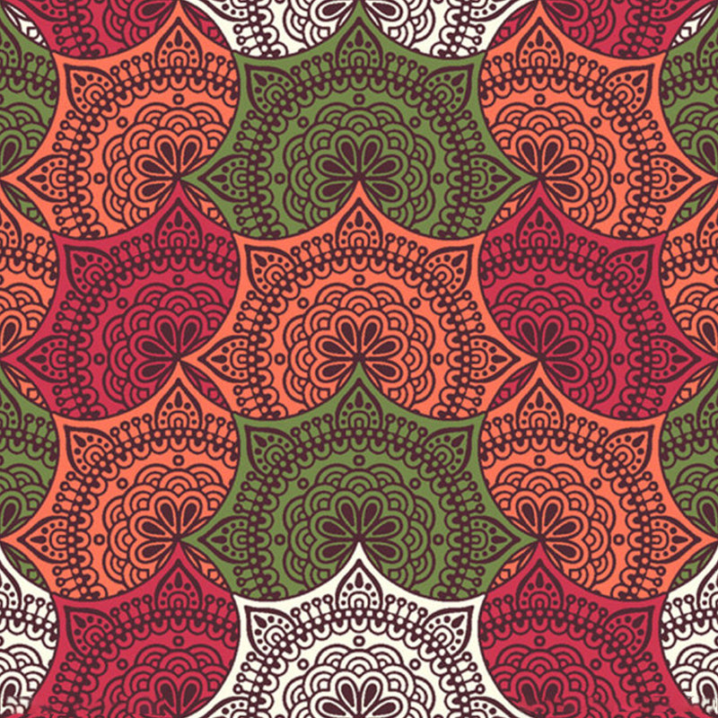 Whole Floral-Print Wall Mural Decal Orange Red Non-Woven Fabric Wall Art, Washable, Custom Size
