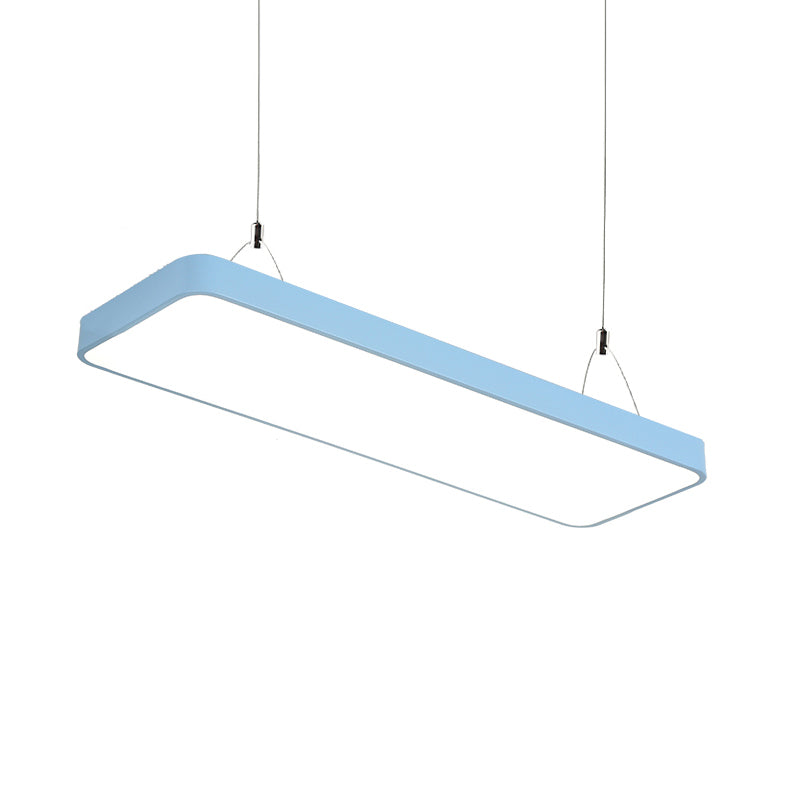 Rectangular Hanging Lamp Simplicity Metal Led 47" Long White/Blue/Yellow Ceiling Pendant Light for Office, 8"/12" Wide
