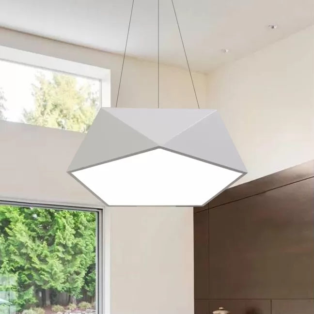 Pentagon Pendant Lighting Contemporary Metal 16.5"/20.5"/24.5" Wide Led White/Black/Yellow Ceiling Lamp Fixture with White Acrylic Diffuser