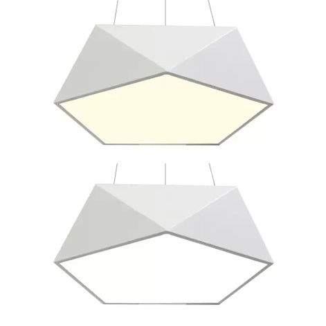 Pentagon Pendant Lighting Contemporary Metal 16.5"/20.5"/24.5" Wide Led White/Black/Yellow Ceiling Lamp Fixture with White Acrylic Diffuser
