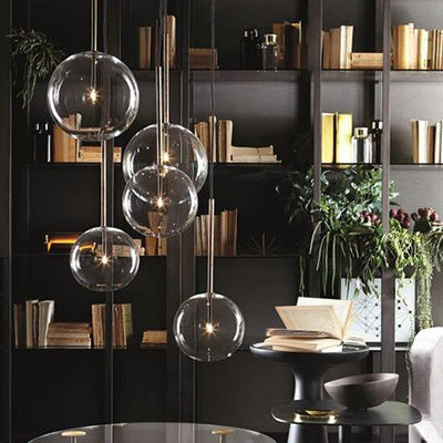 Global Pendant Light Post-Modern Clear Glass 5"/6"/8" Wide Led Black/Gold Hanging Lamp for Dining Room
