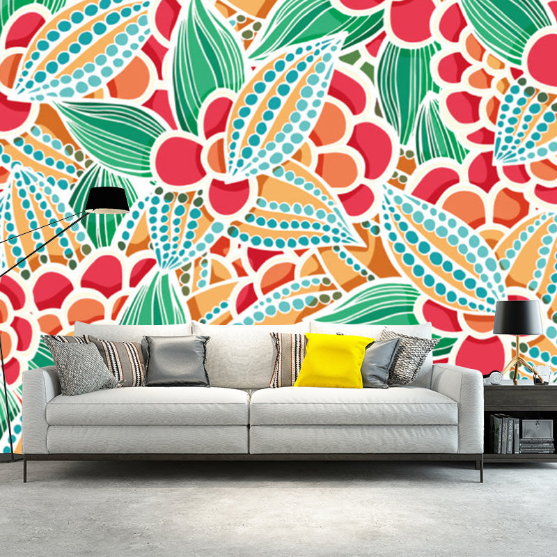 Flower Plant Mural Decal Boho-Chic Smooth Wall Covering in Multi-Color, Custom Made