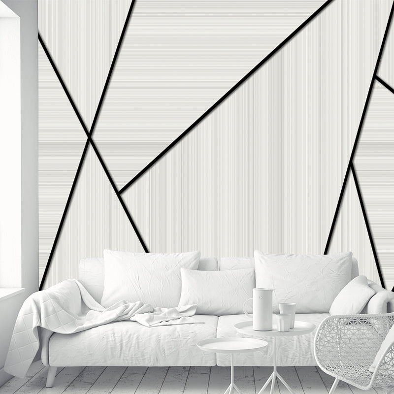 Beige Geometrical Wall Paper Murals Moisture Resistant Minimalism Bedroom Wall Art