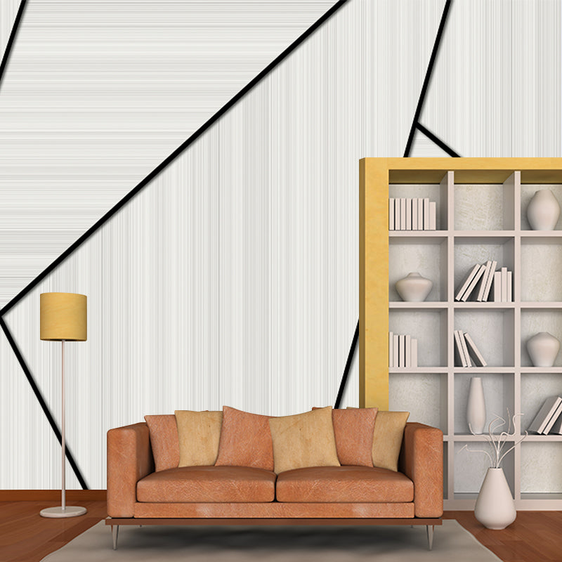 Beige Geometrical Wall Paper Murals Moisture Resistant Minimalism Bedroom Wall Art