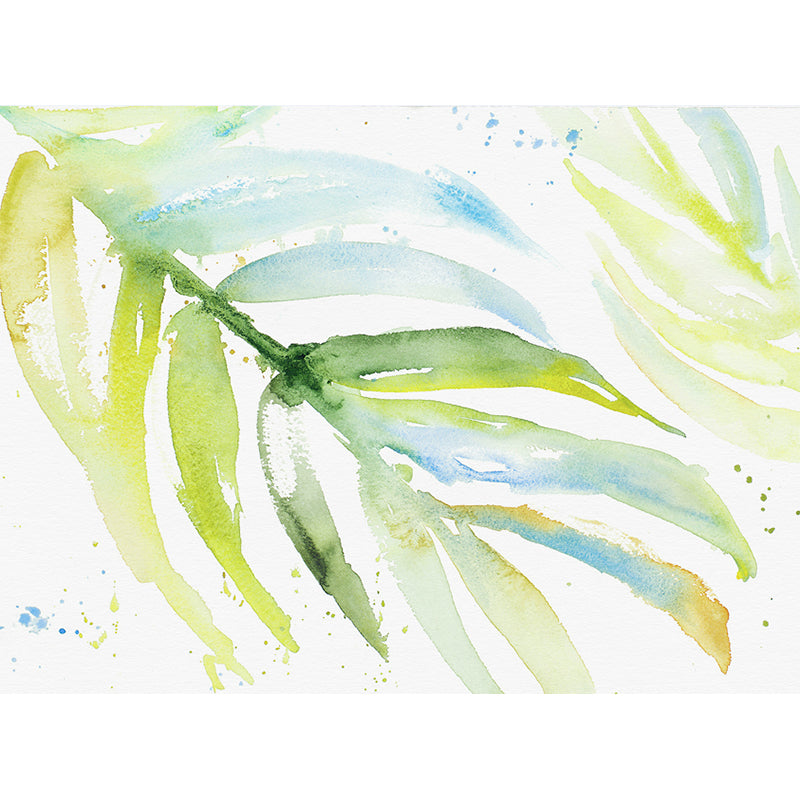 Watercolor Areca Palm Mural Wallpaper Modern Waterproof Bedroom Wall Art, Customized Size