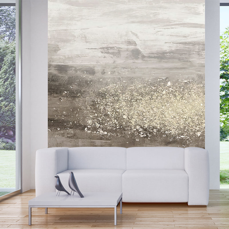 Artistic Abstract Painting Wall Mural Non-Woven Washable Grey-White Wall Decor for Home