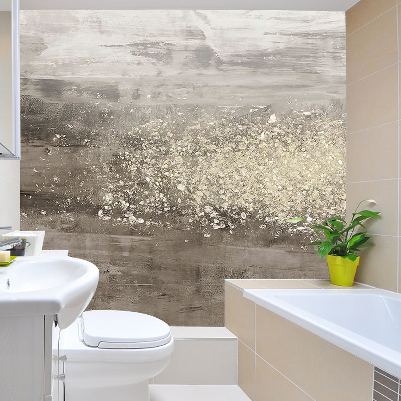 Artistic Abstract Painting Wall Mural Non-Woven Washable Grey-White Wall Decor for Home