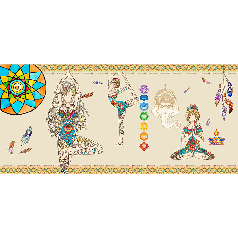 Beige Artistry Wall Covering Mural Large Yoga Girls Pattern Wall Art for Bedroom