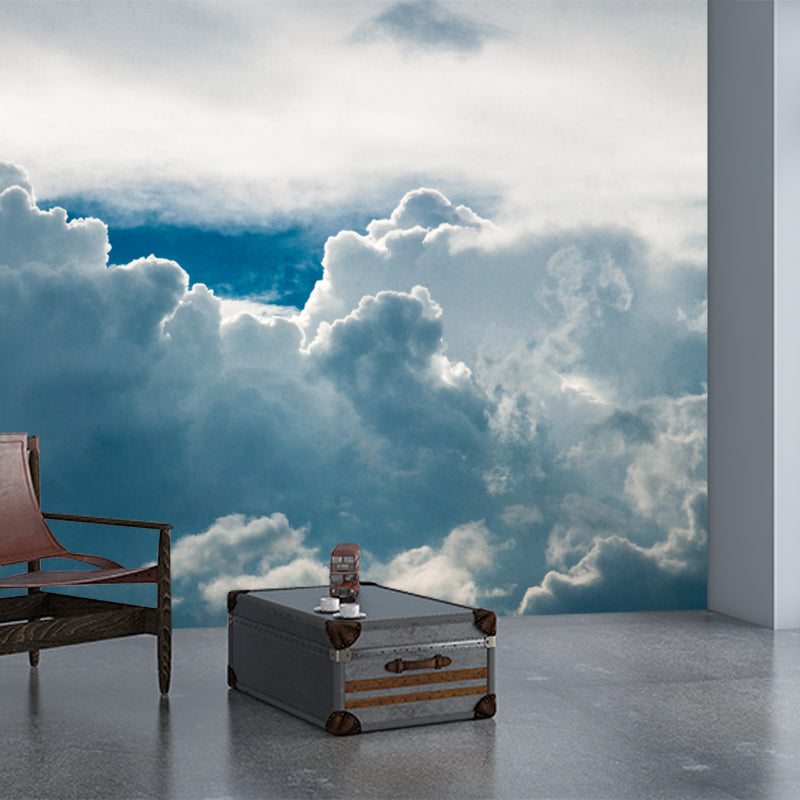 Whole Cloud Overlook Mural Wallpaper for Bedroom Scenery Wall Decor in Blue-White, Washable