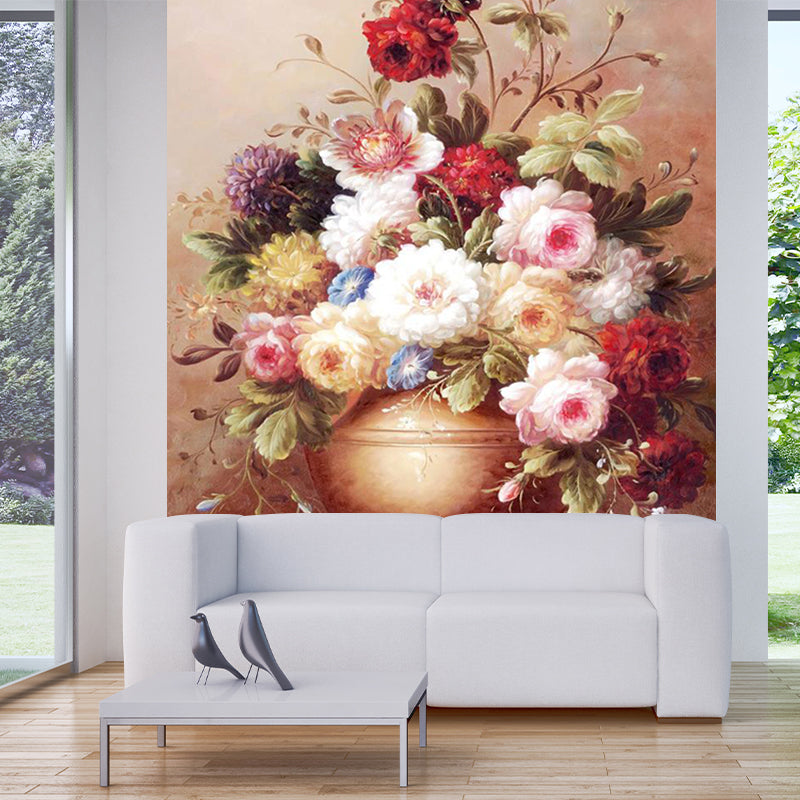 Whole Modern Wall Paper Murals Red Brown Still Life Peony Vase Wall Art, Custom Print