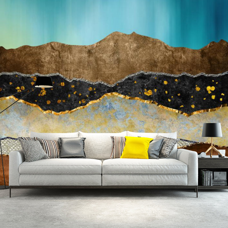 Art Deco Soil Layers Wall Murals Blue and Brown Living Room Wall Covering, Custom Made