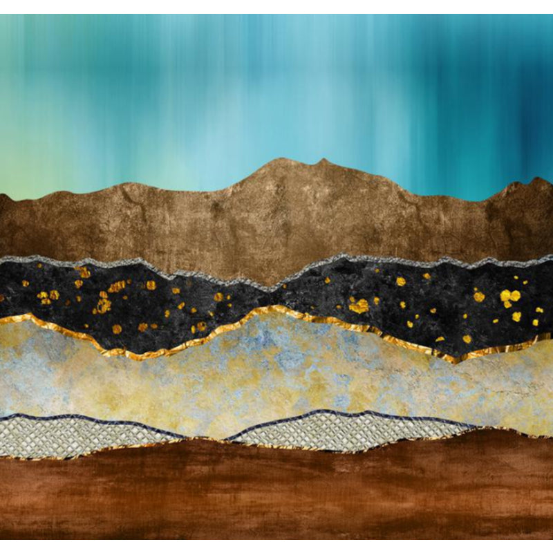 Art Deco Soil Layers Wall Murals Blue and Brown Living Room Wall Covering, Custom Made