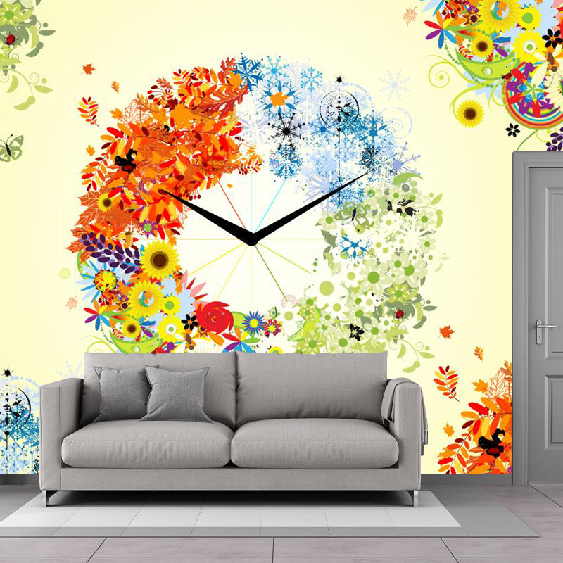 Four Season Clock Wall Murals Artistry Moisture Resistant Wall Decor for Bedroom, Custom Size