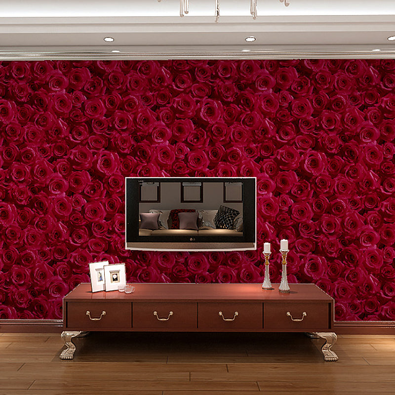 Dark Color Rose Wallpaper Roll Flower Country Moisture Resistant Wall Decor for Home