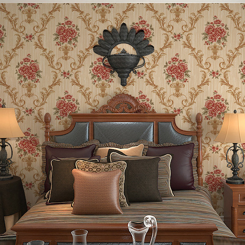 Flower Peonies Wallpaper Roll Countryside Vinyl Wall Art in Soft Color for Bedroom