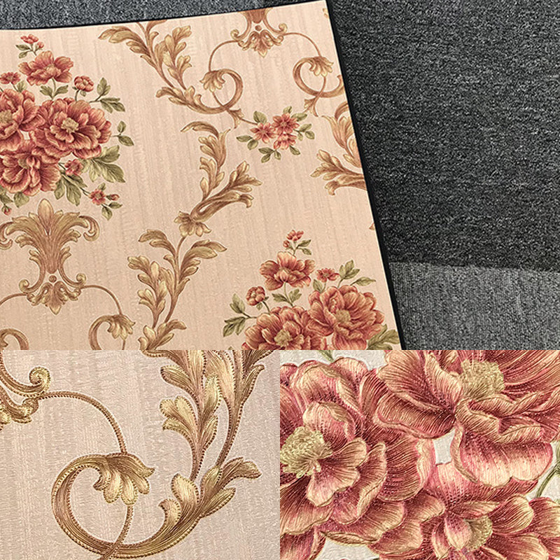 Flower Peonies Wallpaper Roll Countryside Vinyl Wall Art in Soft Color for Bedroom