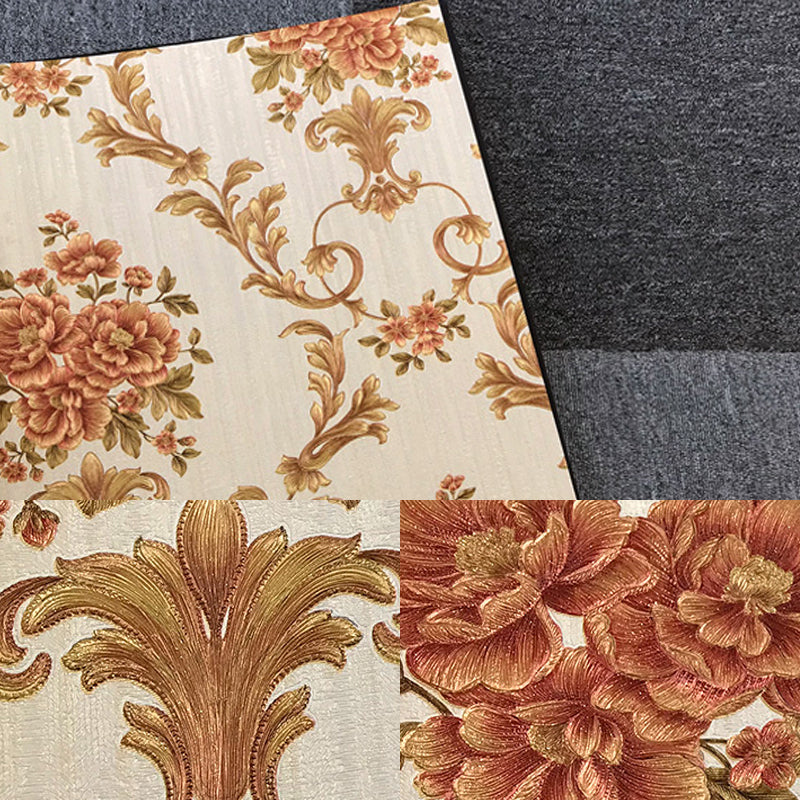 Flower Peonies Wallpaper Roll Countryside Vinyl Wall Art in Soft Color for Bedroom