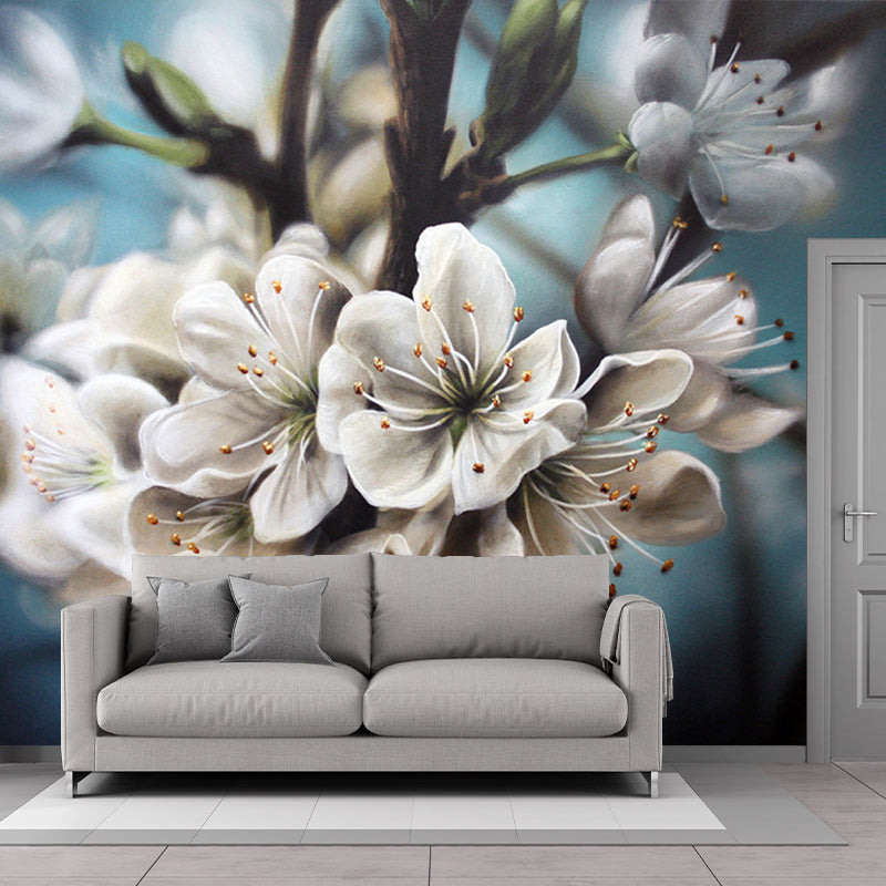 Photography Flower Wall Paper Murals for Home, Blue and White, Personalised Size