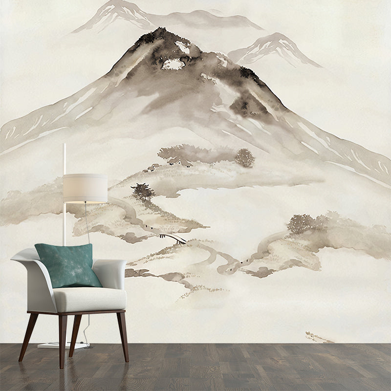 Ink Painting Mountain Peak Murals Chinoiserie Water-Proof Living Room Wall Decor, Custom Size