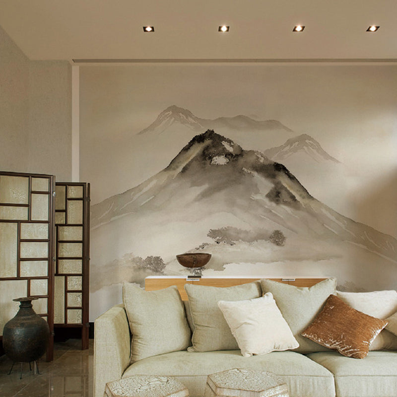 Ink Painting Mountain Peak Murals Chinoiserie Water-Proof Living Room Wall Decor, Custom Size
