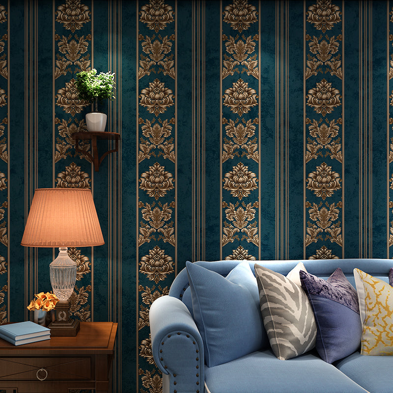 Embossed Navy Blue Wallpaper Luxury Jacquard Wall Decor for Living Room, 54.2-sq ft