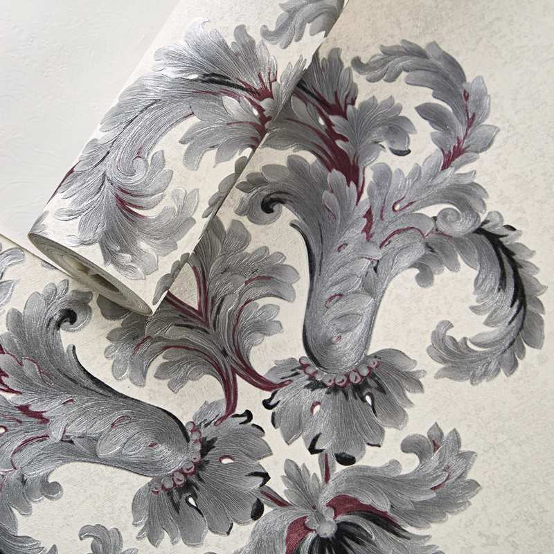 Floral Damask Wallpaper Glam 3D Embossed Wall Covering in Light Silver for Bedroom