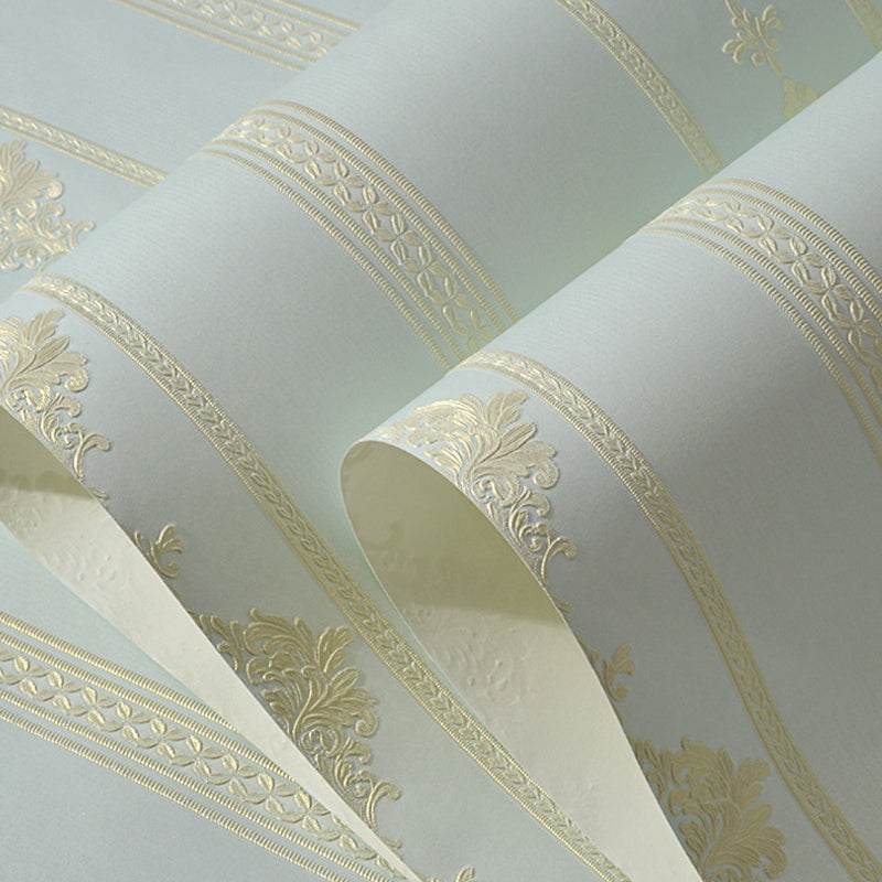 Light-Color Adhesive Stripe Wallpaper Damask Luxe Stain Resistant Wall Art, Easy to Remove