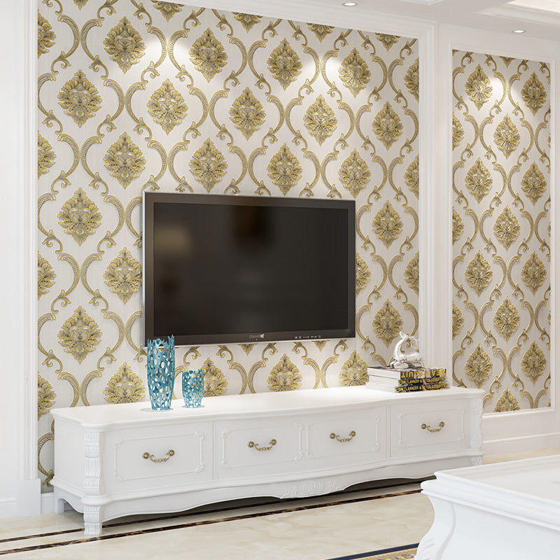 Self-Adhesive Jacquard Trellis Wallpaper Glam 3D Embossed Wall Decor in Light Color, Removable