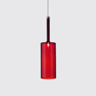 Nickle Zylindrisch/Trommel/lange Säule Suspension Anhänger Modernist 1 hellgrau/rot/orange Glas LED Hängende Leuchte