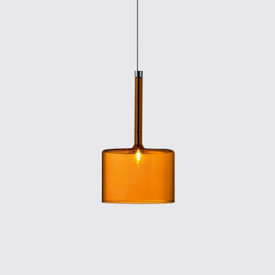 Nickle Zylindrisch/Trommel/lange Säule Suspension Anhänger Modernist 1 hellgrau/rot/orange Glas LED Hängende Leuchte