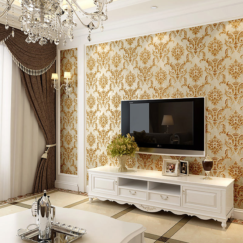 Self Sticking Floral Jacquard Wallpaper Luxury Embroidered Wall Covering, Easy Peel off