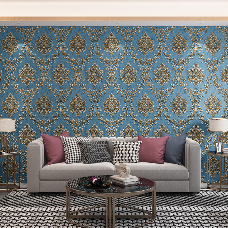Luxe Damask Temporary Wallpaper Roll in Dark Color Living Room Peel and Stick Wall Art, 17.1-sq ft