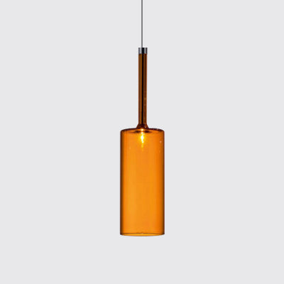 Nickle Zylindrisch/Trommel/lange Säule Suspension Anhänger Modernist 1 hellgrau/rot/orange Glas LED Hängende Leuchte