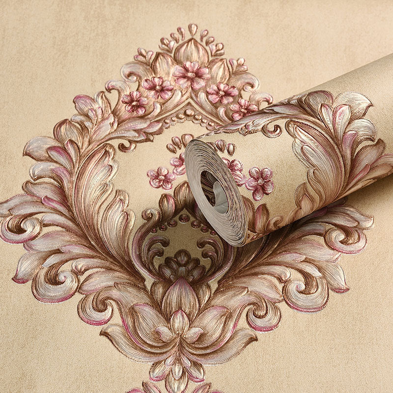 Medallion Wallpaper Luxury Embroidery Wall Covering in Pastel Color for Accent Wall