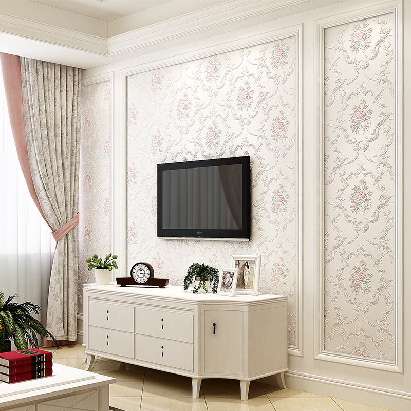 Countryside Flower Peony Wallpaper Light-Color Stain Resistant Wall Art for Bedroom