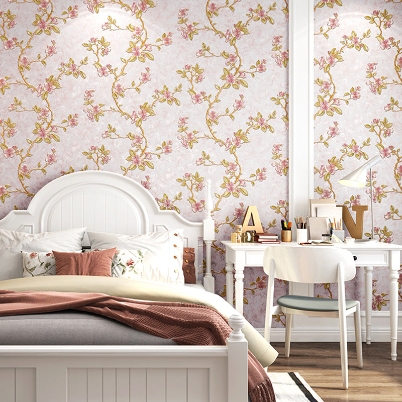 Rustic Plum Flower Wallpaper for Bedroom 31' L x 20.5" W Wall Covering in Soft Color