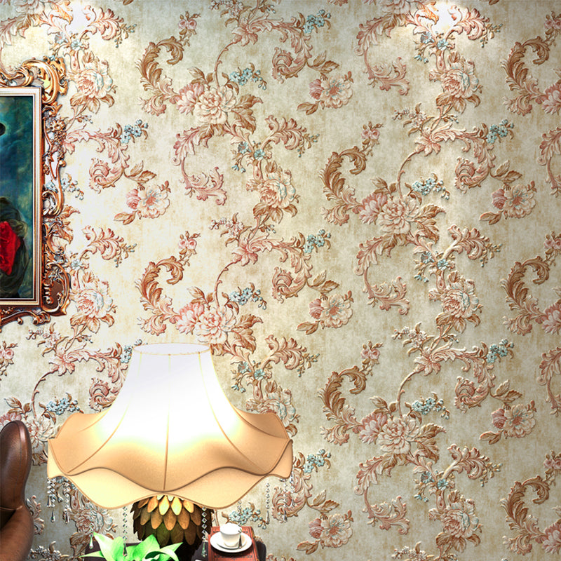 Blossoming Peony Wallpaper Soft-Color Farmhouse Wall Covering for Living Room, Non-Pasted